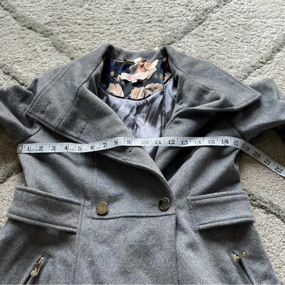 Eliza J Wool Blend gray Military peacoat winter Coat jacket mid length Size 4 - Picture 7 of 12